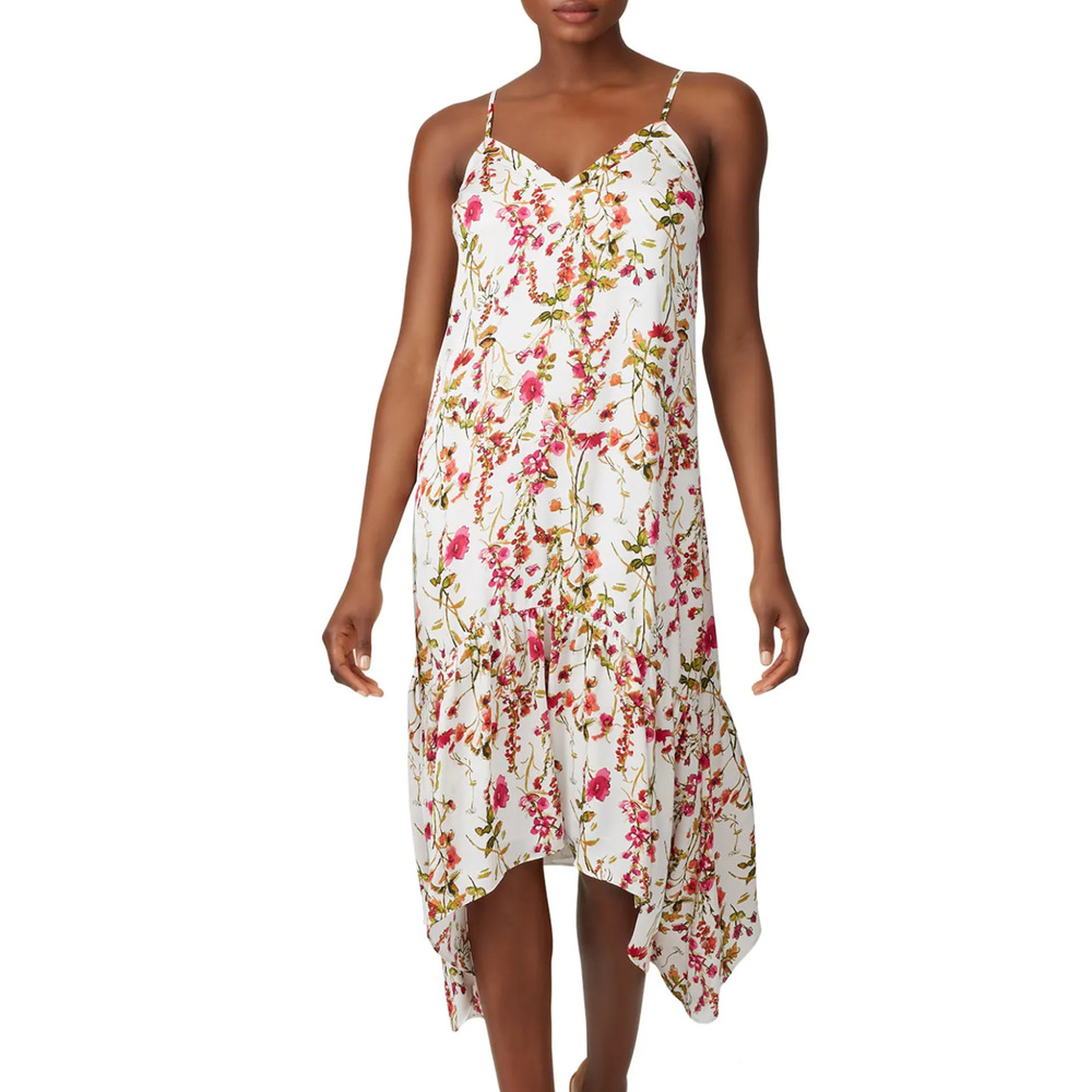 Great Jones White Floral Midi Slip Dress XXL Vacation Cottage Party Satin $300 - Picture 2 of 10